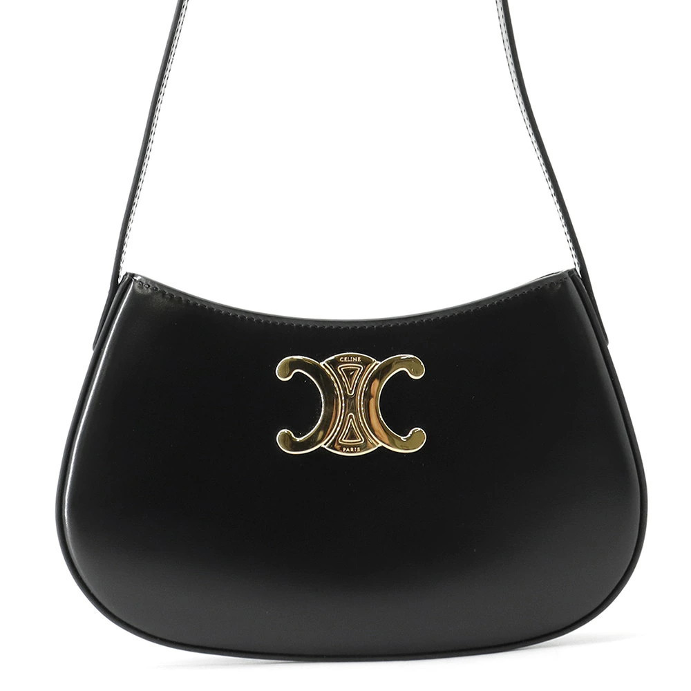 Celine Shoulder Bag Tilly Triomphe Calf Leather Black One
